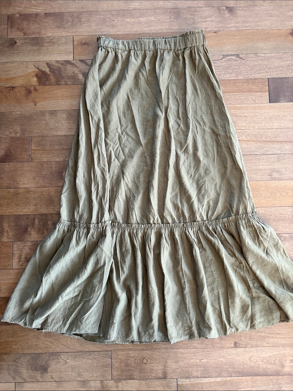 MNG Olive Ruffle-Hem Maxi Skirt